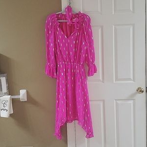 NWOT Lilly Pulitzer Pink Dress with Gold Accents and Ruffles